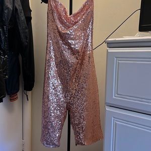Mid thigh strapless sequin jumpsuit
